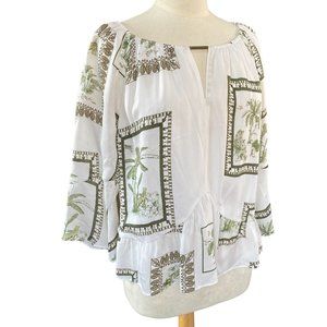NWT Ecru Bellucci Tropical Postcard Bar Detail Animal Print Indie Ruffle Top-L